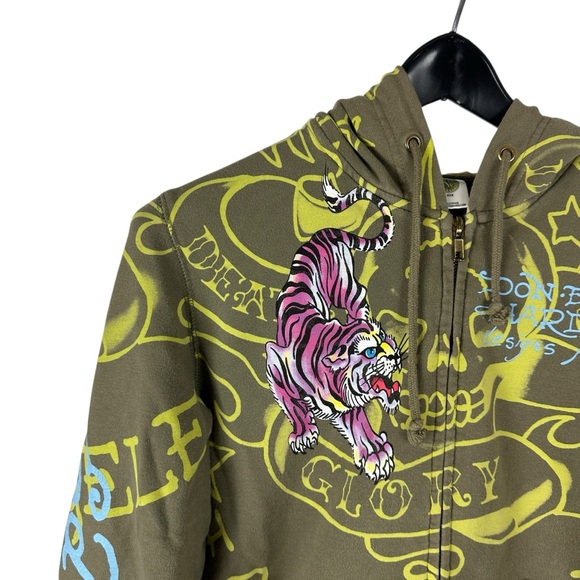 Vintage Y2K Women’s Ed Hardy All Over Print Streetwear Full Zip Hoodie Size S - Picture 3 of 10